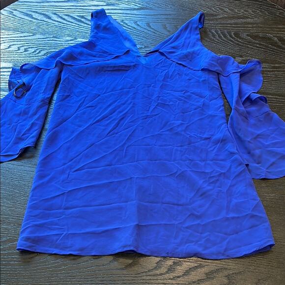 Blue Asymmetrical Ruffled Mini Dress - Picture 1 of 4